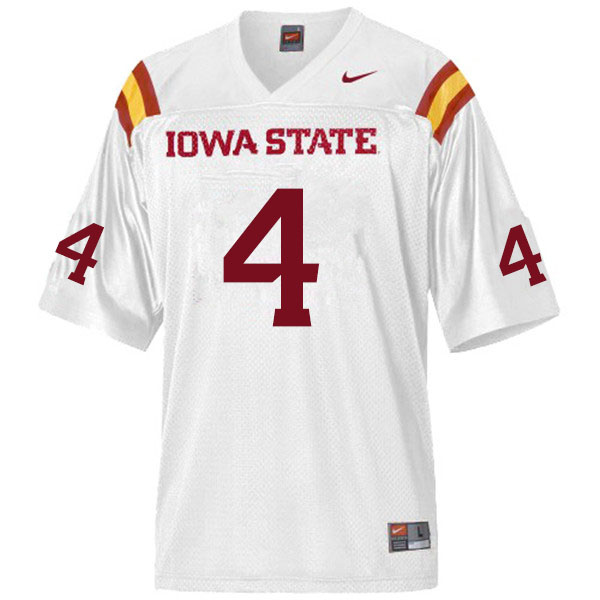 Men #4 Johnnie Lang Iowa State Cyclones College Football Jerseys Sale-White - Click Image to Close
